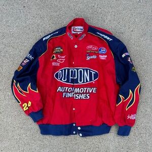 Chase authentics Jeff Gordon NASCAR racing jacket. Size xl Euc flames red blue